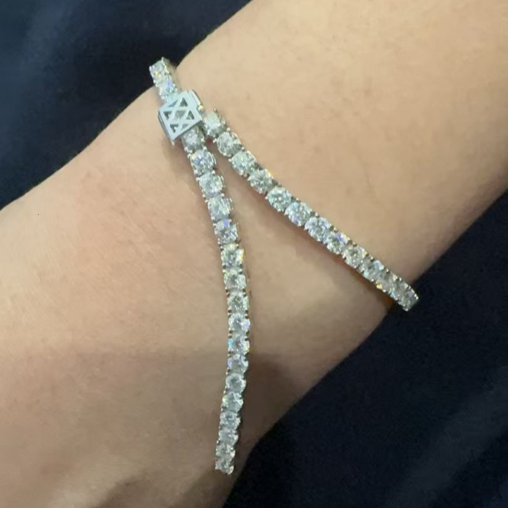 FEOBUR 3mm Real Moissanite Tennis Bracelet for Women Men Adjustable Lab Diamond Hand Chain 925 Sterling Silver Trendy Jewelry