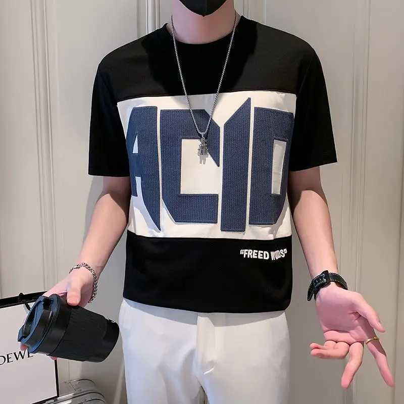 Fashion printed short sleeved O-neck letter T-shirt for mens 2023 summer new item oversized casual zipper Korean T-shirtT250319