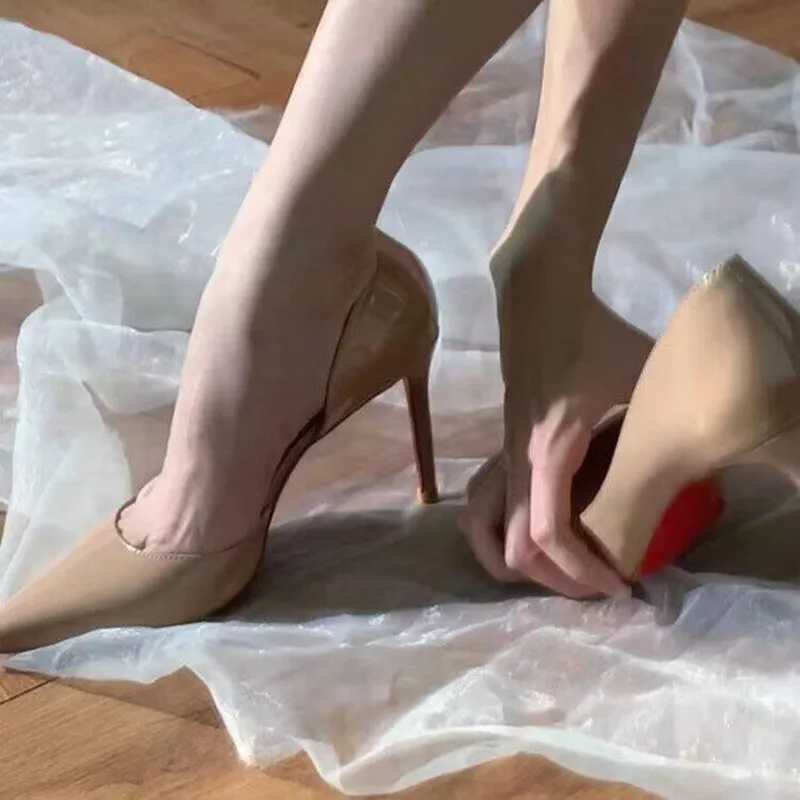Side Empty Red Sole Nude High H Pumps For Wen 2024 New Spring And Autumn Style Pointed Slim High H Shoes Y250319