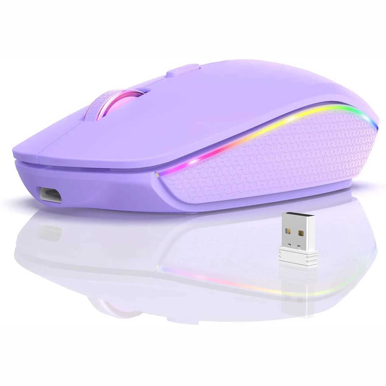 Rechargeable Wireless Mouse with LED Backlight 3 Adjustable DPI USB-C Charging Silent Ergonomic Compact Portable for PC Laptop Z250320