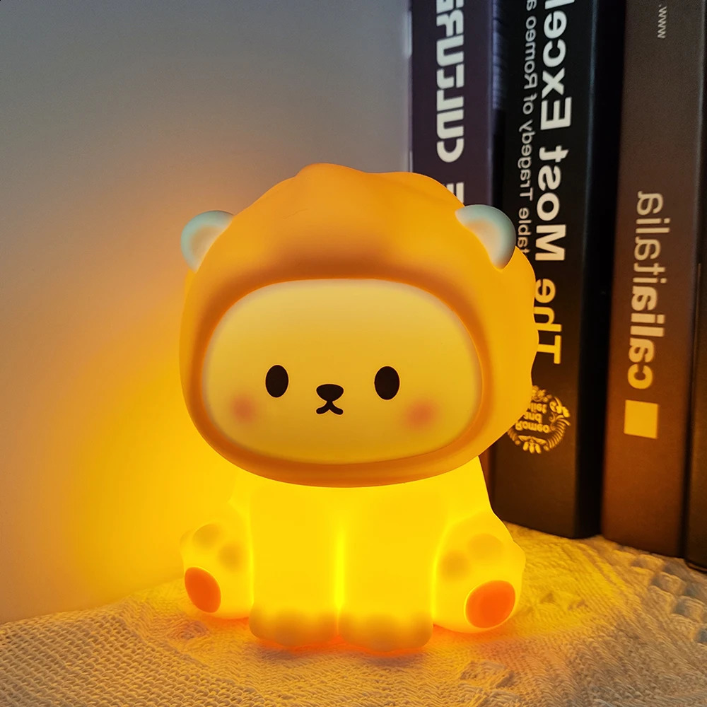 Cute Panda LED Night Lights Lion Silicone Sleeping Lamp USB Rechargeable Timing Bedside Baby Nightlights For Birthday Gift 250319