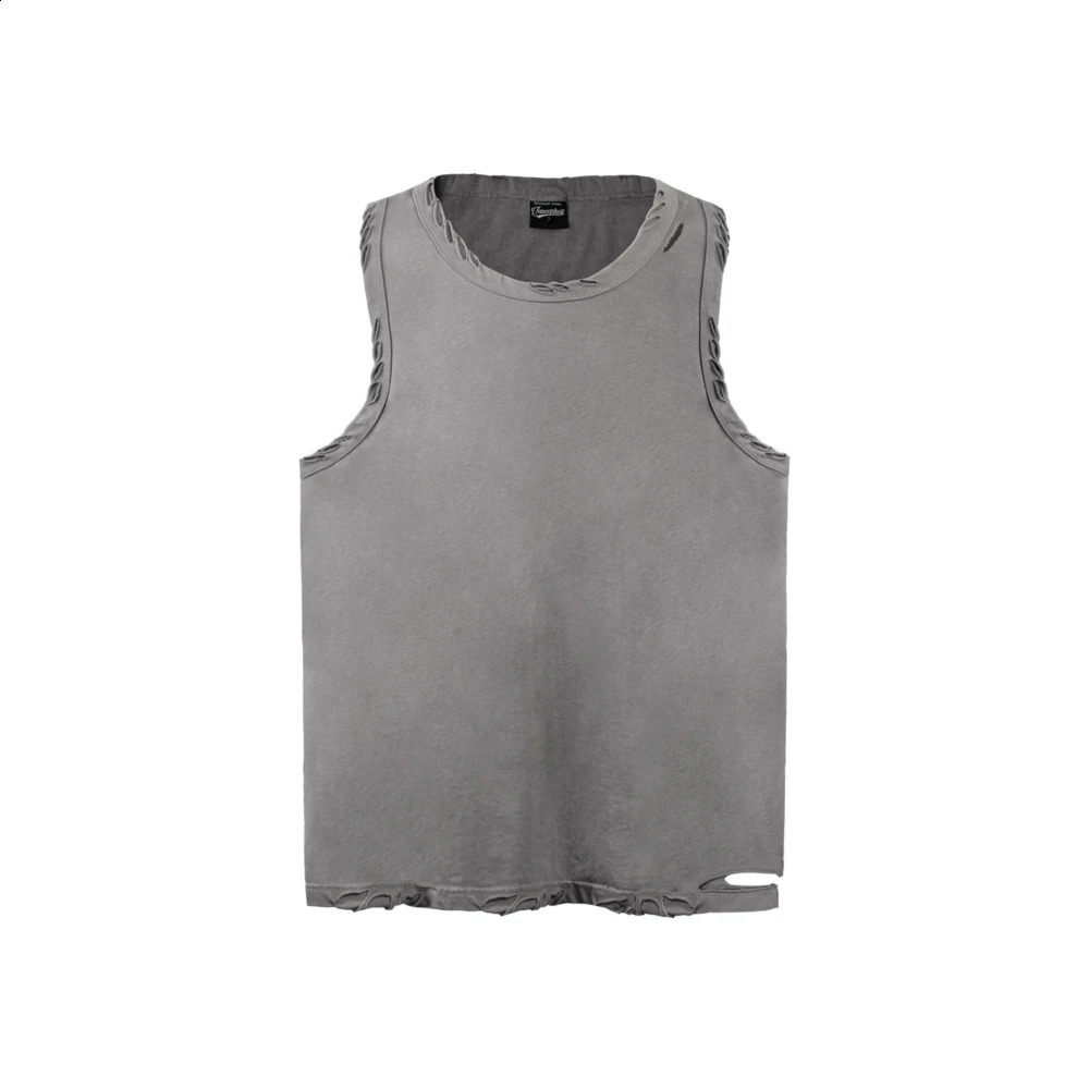 Open top retro sink top womens Gothic shirt oversized hip-hop punk T-shirt Y2k sleeveless mens clothing top 250318