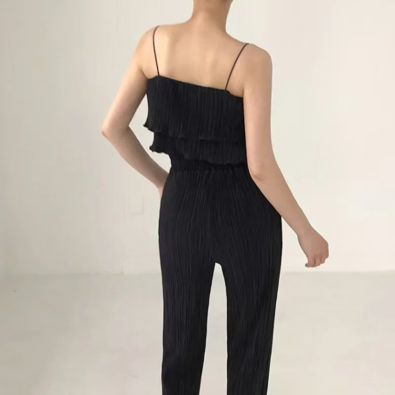 HELIAR Women Set Pleated Spaghetti Strap Tank Top and Wide Leg Pants 2 Piece Sets Vacation Beach Suits Summer Women Outfits 250320