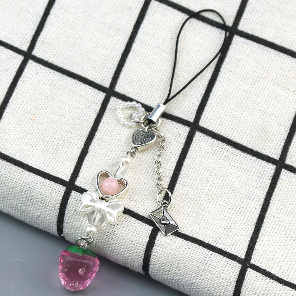 Nana Hachi match mobile phone charm red pink strawberry bow mobile phone accessories animation inspiration Y2k keychainXJ250319