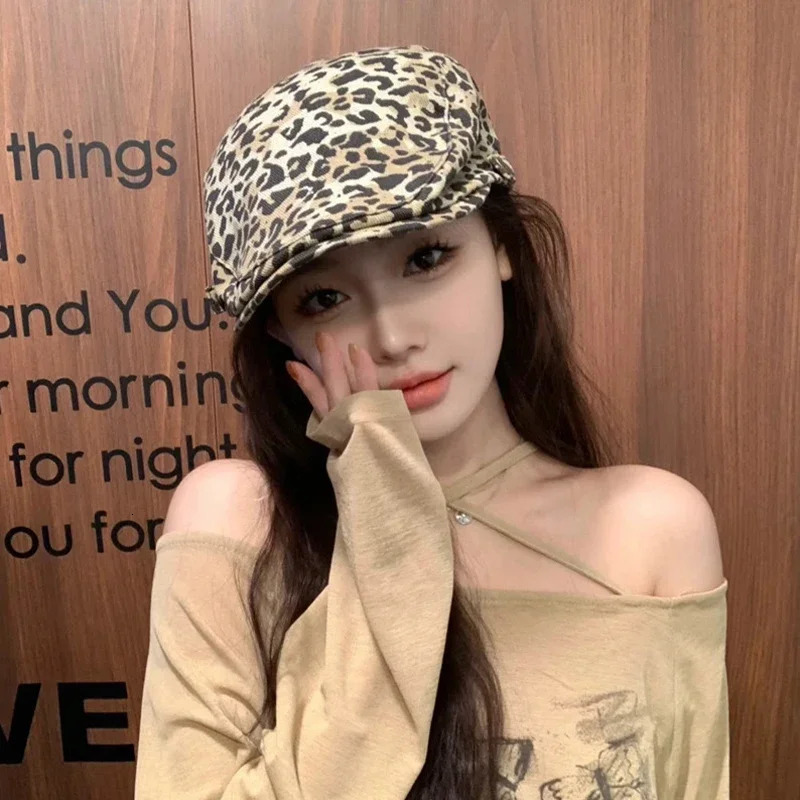 Women Y2K Retro Leopard Print Visors Hats Breathable Casual Sunshade Niche Peaked Caps Versatile Outdoor Fashion Street ins 250320