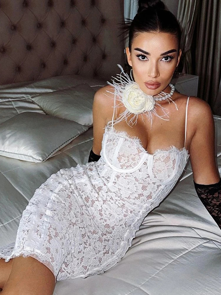 Dulzura Strap Lace Mini Dress Patchwork Bodycon Party Elegant Club Outfits Y2K Clothes Summer Women Clothes Drop 250319