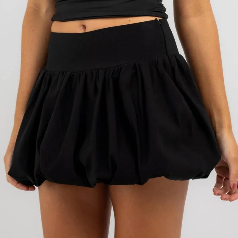 Women Y2k Bubble Mini Skirt Elastic Waist Ruffle Flare Puffy Skirt High Rise Cute Pleated Balloon Short Skirts Party Clubwear 250320
