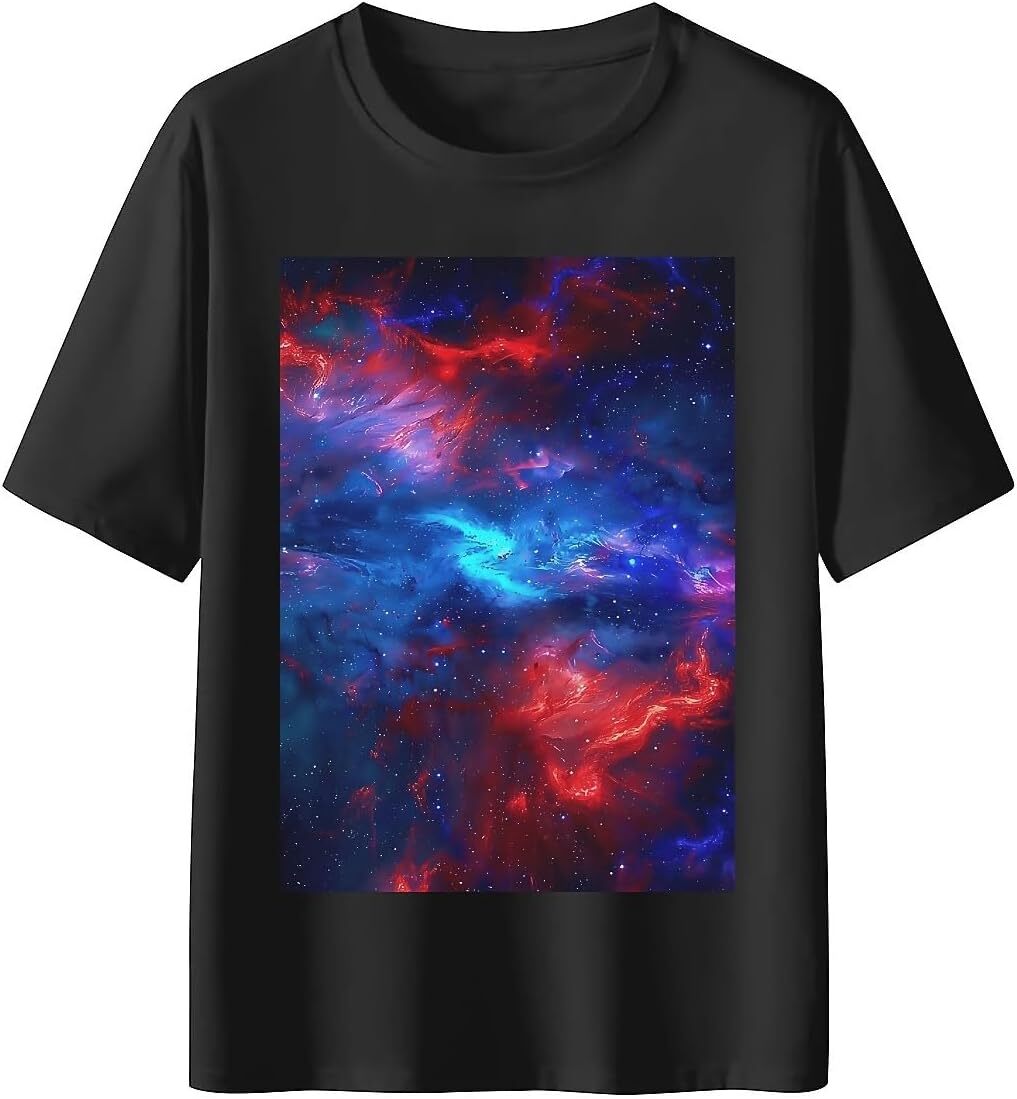 T shirt for Mens Mens Novelty T-Shirts Graphic 2D Print Summer Short Sleeve Blue and Red Galaxy Space Shirts Tshirt Graphic Tee Casual Tops Clothes Sh