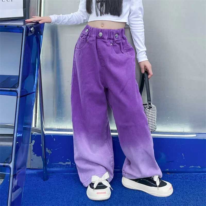 Girls jeans candy colored jeans childrens fashion gradient wide leg pants childrens mop Trouser clothingT250326