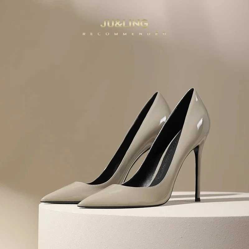 Pointed toe High H Wens new gray temperature with fine heels professional stain patent leather pump Y250319