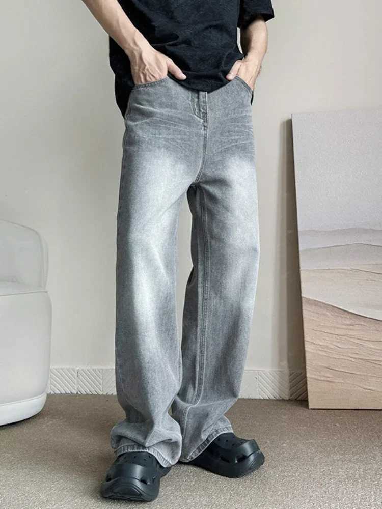 New Vintage Gray Baggy Jeans Men Fashion Harajuku Casual Y2k Pants Straight High Street Male Wide Denim TrousersT250319