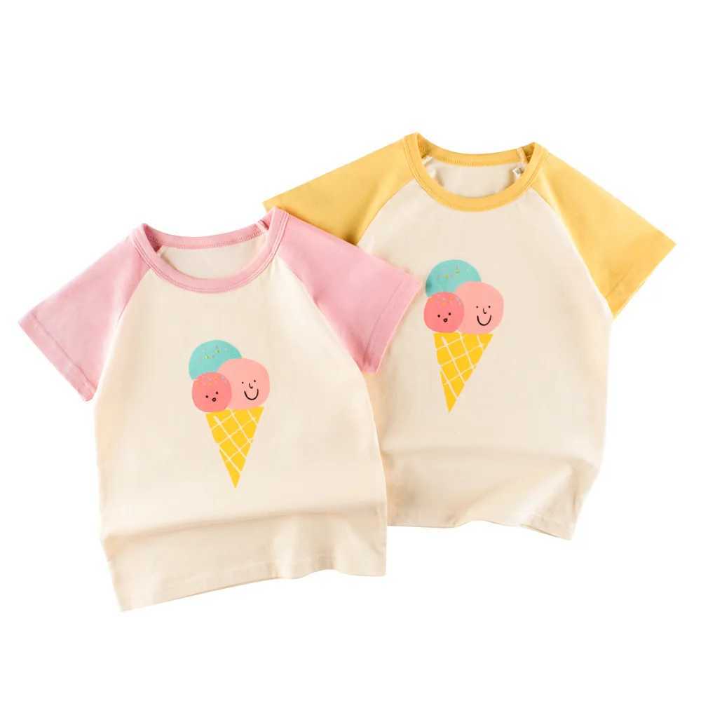 1-9T ice cream girl T-shirt toddler cotton childrens T-shirt baby girl summer basic top baby T-shirt short sleeved setT250320