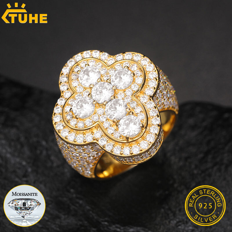 TUHE Unisex 925 Silver Cross Ring Moissanite Stone Iced Out Couple Rings For Men Hip Hop Gifts