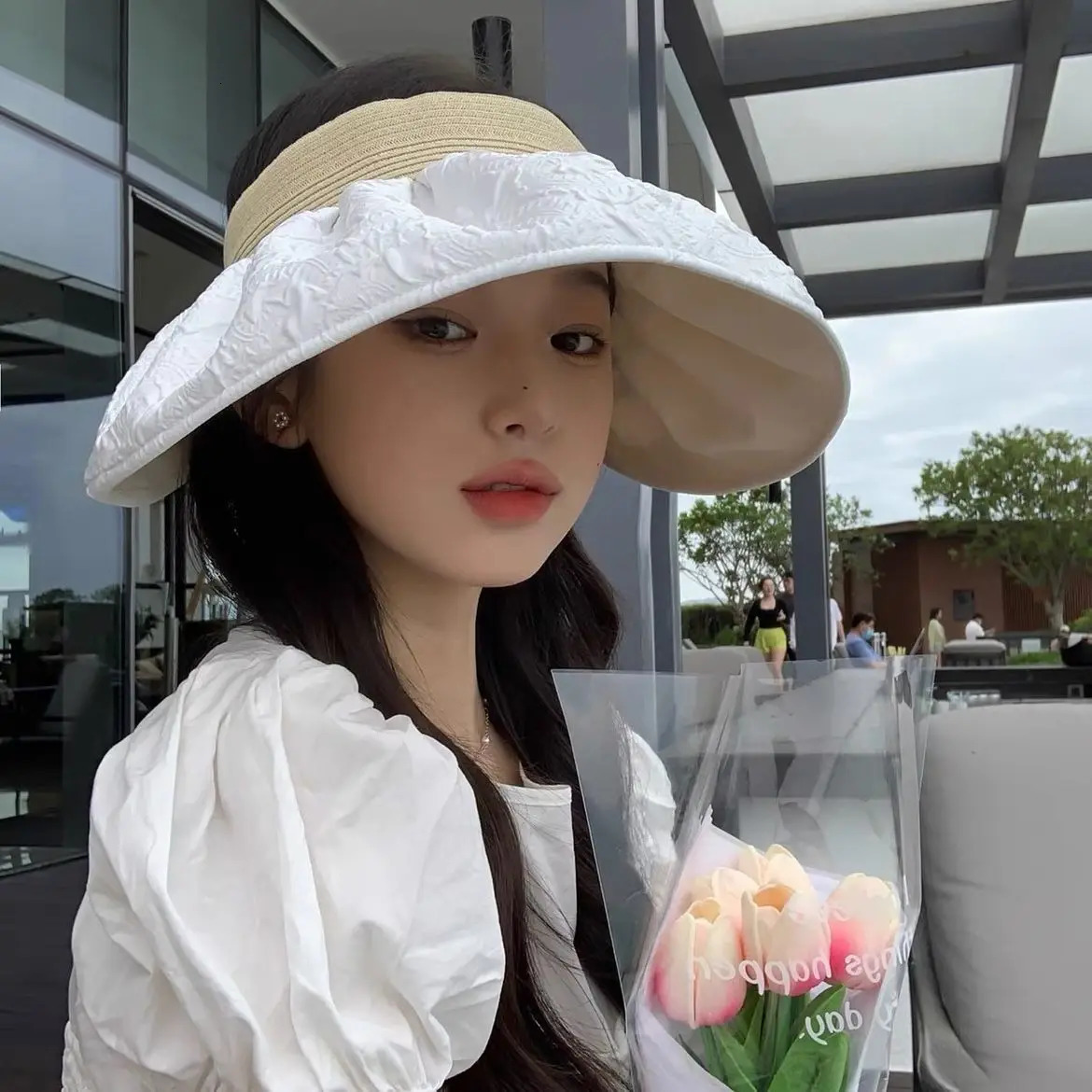 Summer travel sunshade sunblock hat large eaves anti-UV temperament all empty top hat tidal sun hat childrens straw hat 250320