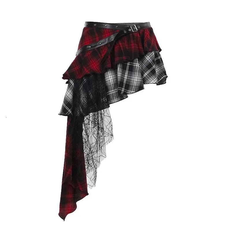 Fall Style CF24300 Womens Slim Fit Plaid Mini Skirt Irregular Hemline Fashionable Spicy Girl Bodycon Skirt 250320