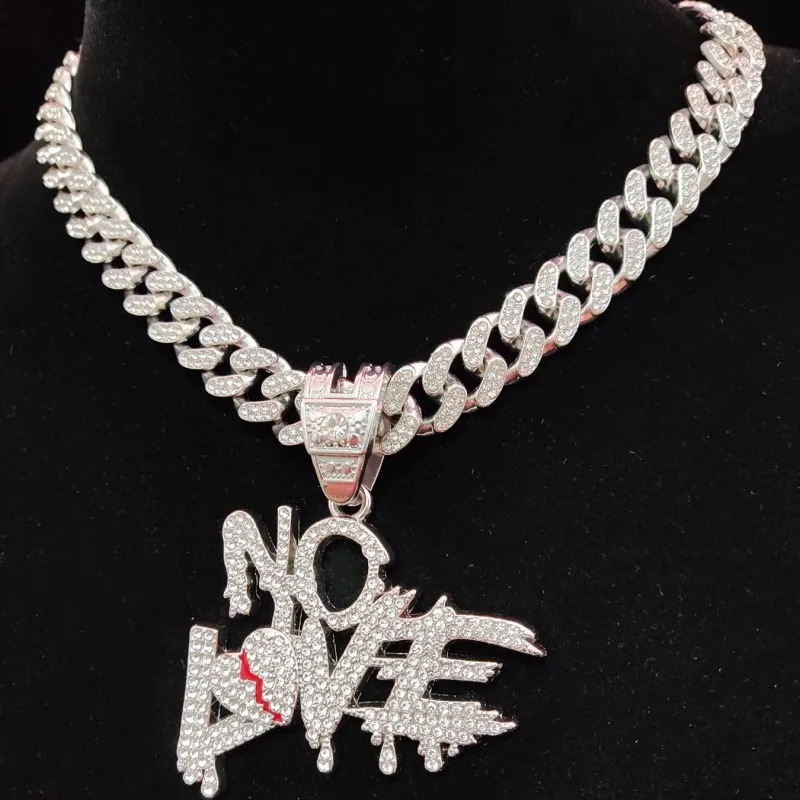 Arrived Men Hip Hop No Love Letter Pendant Necklace Cuban Chain Iced Out Bling HipHop Necklaces Fashion Jewelry Gifts 250320