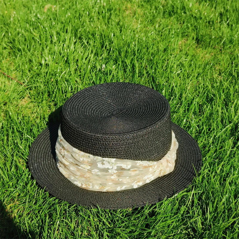 Women straw hat beach hat spring French straw fedora hat short brim top hat sun hat solid Flat bucket hat basin hat summer caps 250320