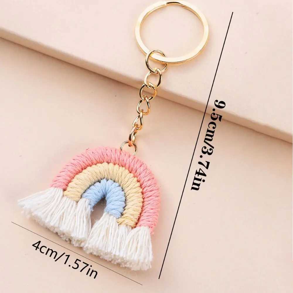 Fashionable tricolor rainbow keychain beautiful and exquisite pendant knitted rainbow keychain cute handmade womens keychainXJ250319