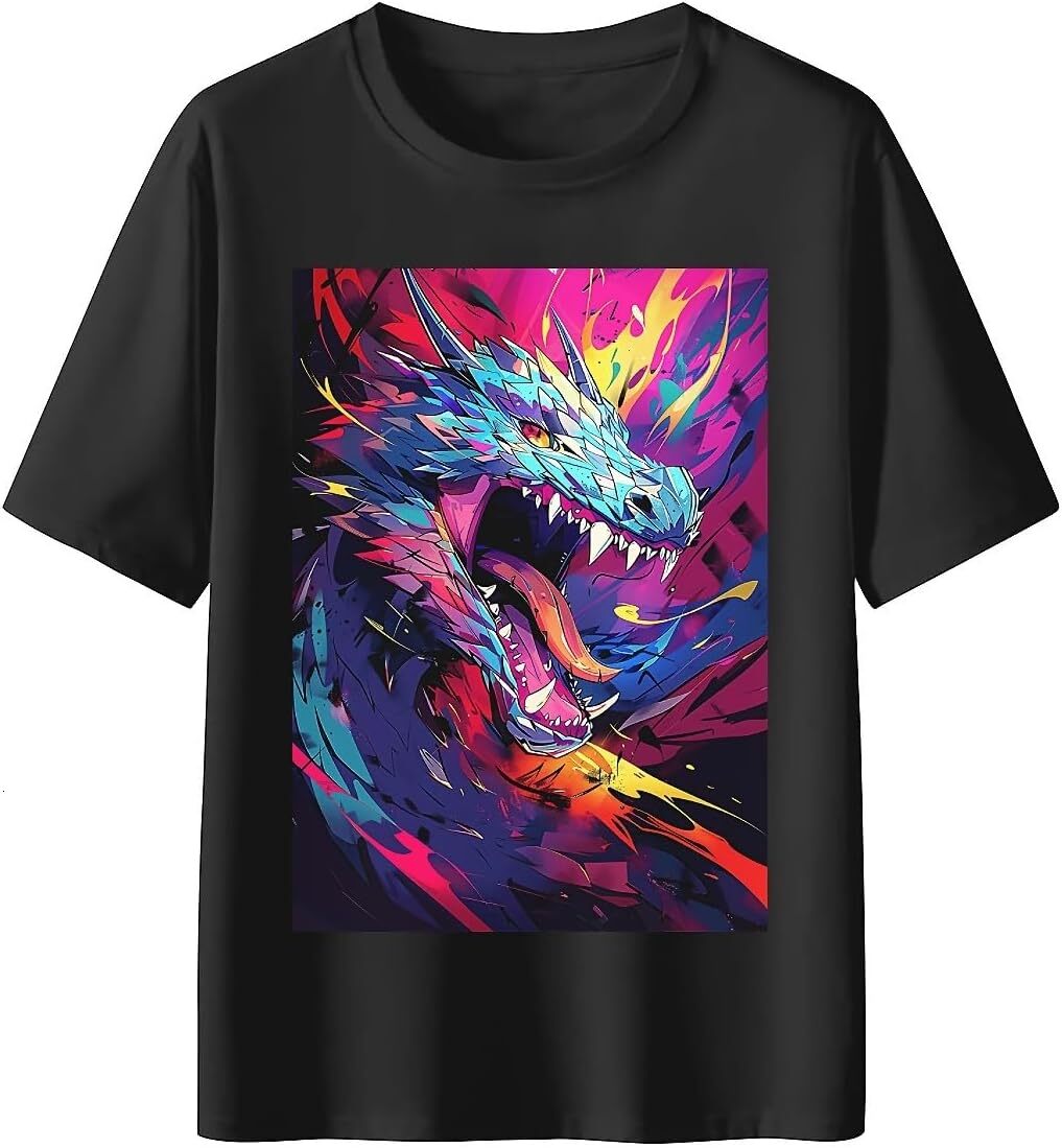 T shirt for Mens Mens Novelty T-Shirts Graphic 2D Print Summer Short Sleeve Anime Angry Dragon Shirts Tshirt Graphic Tee Casual Tops Clothes Short sle