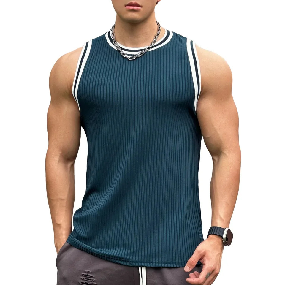 Mens Bodybuilding Top Gym Fitness Sleeveless Sweatshirt Casual Halter Vest Single Wear Summer 250319