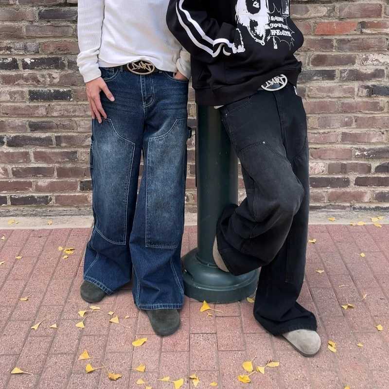 Y2K Trendy Baggy Jeans Retro Washed Pocket Smoke Embroidery Men Pants Gothic American Style Streetwear Unisex Straight TrousersT250319