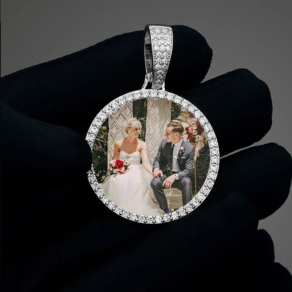 45mm Hip Hop Iced Out DIY Po CZ Pendant Custom Picture Pendant Necklace Personalized Women Men Rapper Jewelry For Him Her 250318