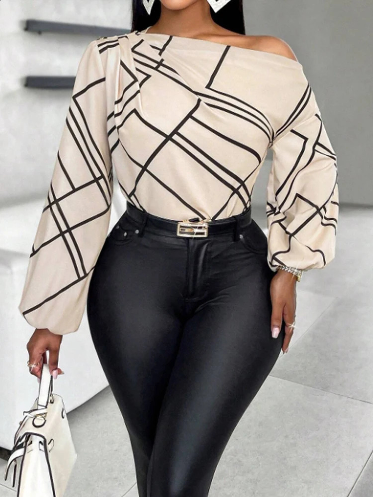 Ladies receive elegant casual shirts with striped prints pleats and asymmetrical necklaces as a daily gift for spring summer 250319