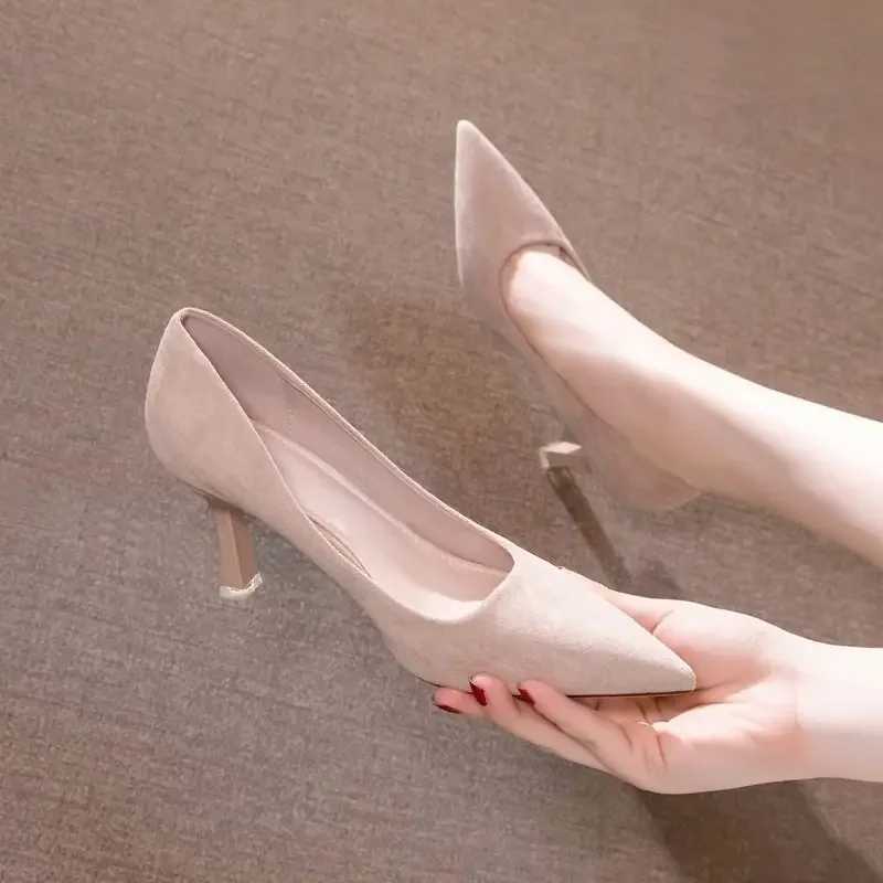 Nude Color Versatile Wens High H French Style 42 Spring/Autumn New Pointed Toe Single Shoes Y250319