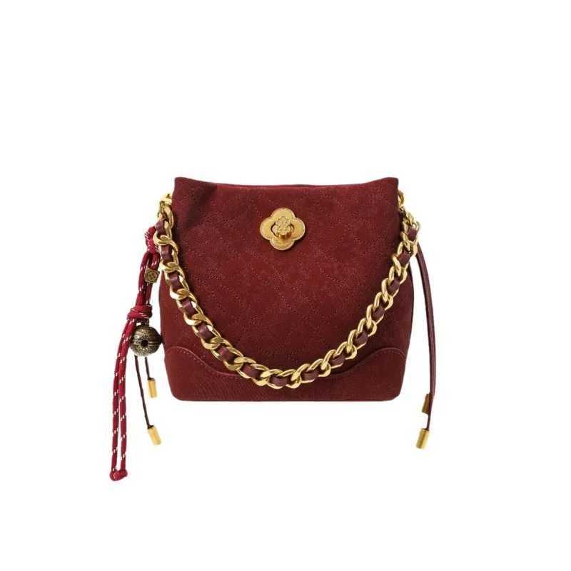 Ladies high-end bag red single shoulder cross body small bag Chinese style palace museum series bucket bag Y250319
