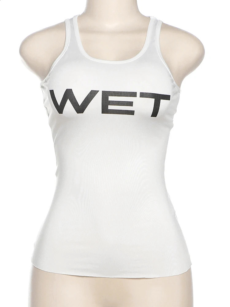 Weird Puss See Through Tank Woman Y2K 2014 Summer Letter Print Casual Fashion Comfortable Thin Simple Street Clothing Tight Top 250319