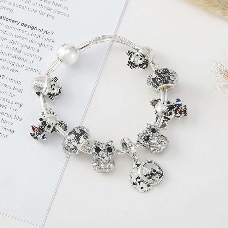 Silver Color Cute Owl Cactus Beads Charm Bracelet For Women With Multi-layer Snake Chain Bracelets Bangles As Child Jewelry Gift