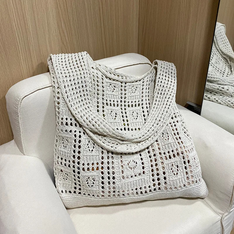 Knitted Hollow Storage Bag Retro Mesh Hollow Simple Woven Shopping Bag R250320