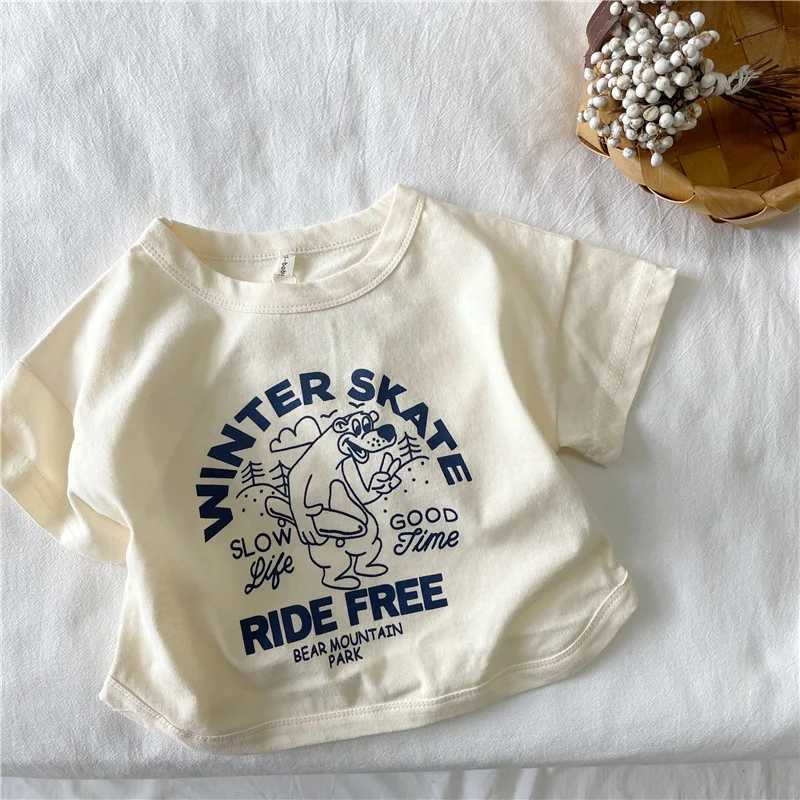 2024 Summer New Childrens Clothing cartoon letters short sleeve T-shirts Girls Boys Tees cotton loose TopsT250320