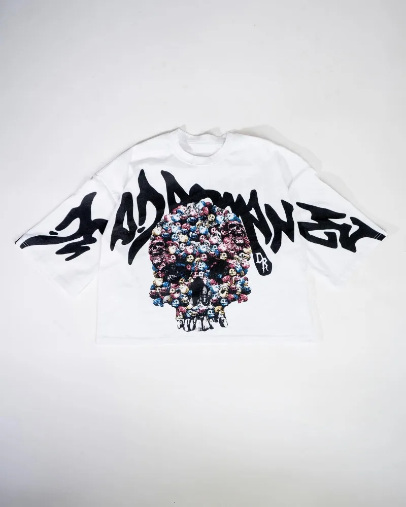 Street hiphop clothing Gothic devil pattern print oversized Tshirt mens loose casual short sleeved shirt 250320