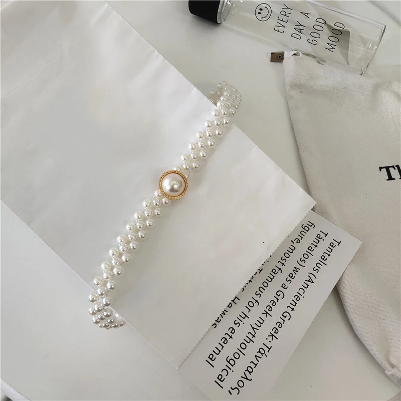 Large Pearl Waist Chain Womens Elastic Belt with Diamond Decoration All-match Skirt Fashion Casual Girdle Gothic 250320