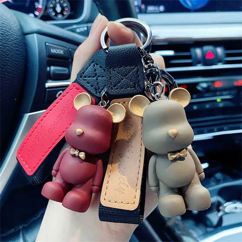 Fashion Cute PVC Bow Bear Keychain Kawai Cartoon Animal Keychain Cute Bag Pendant Keyholder Car Keychain WholesaleXJ250319