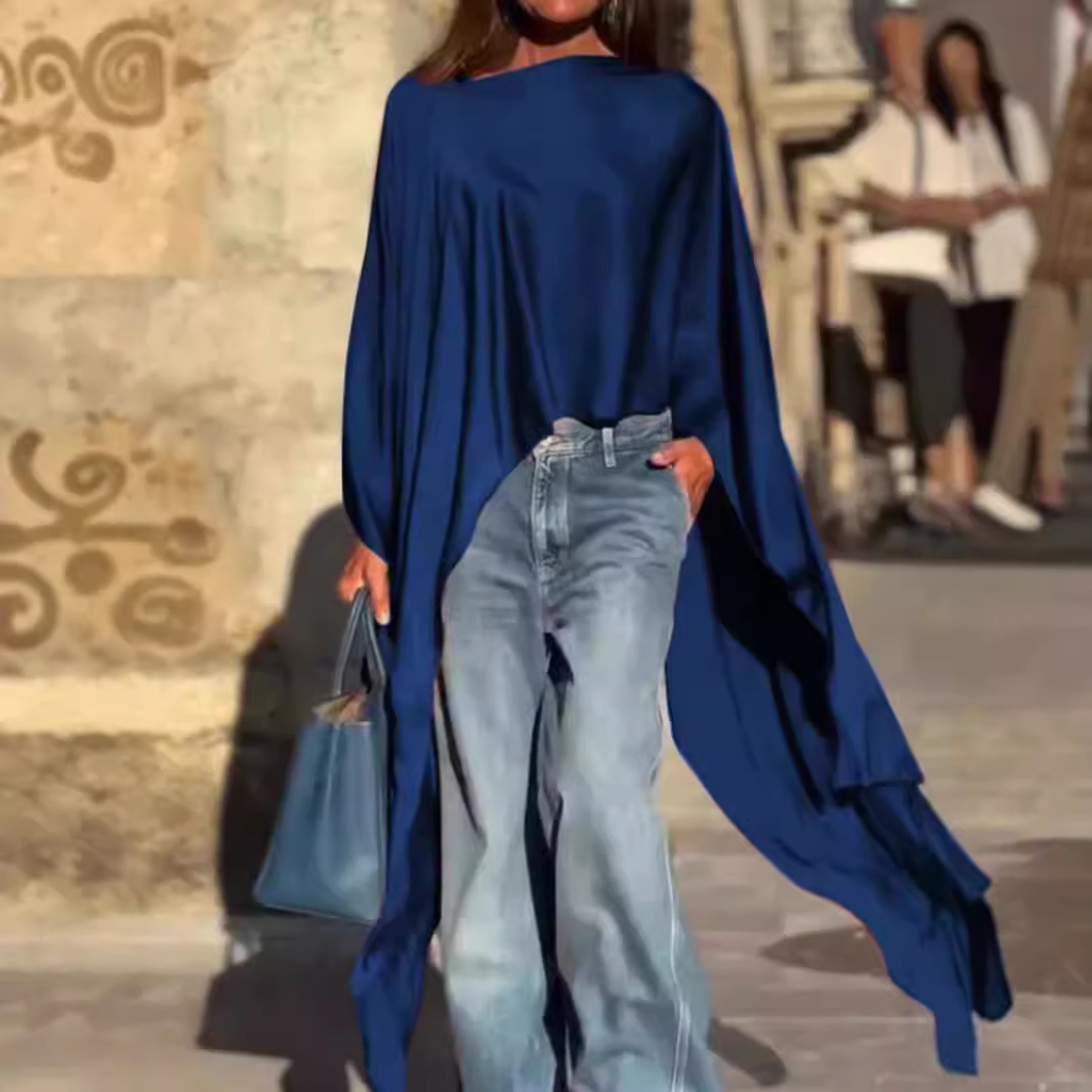 2025 burst women's solid color irregular hem loose fashion long-sleeved top spring and summer