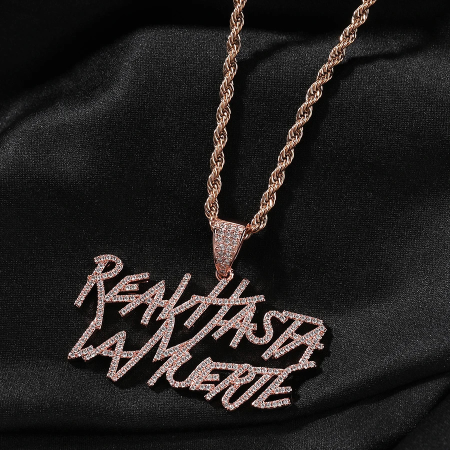 Signature Real Hasta La Muerte Pendant Necklace Two Row Letters Hip Hop Iced Out 5A CZ Capital Initial Anuel AAs Iconic Style 250320