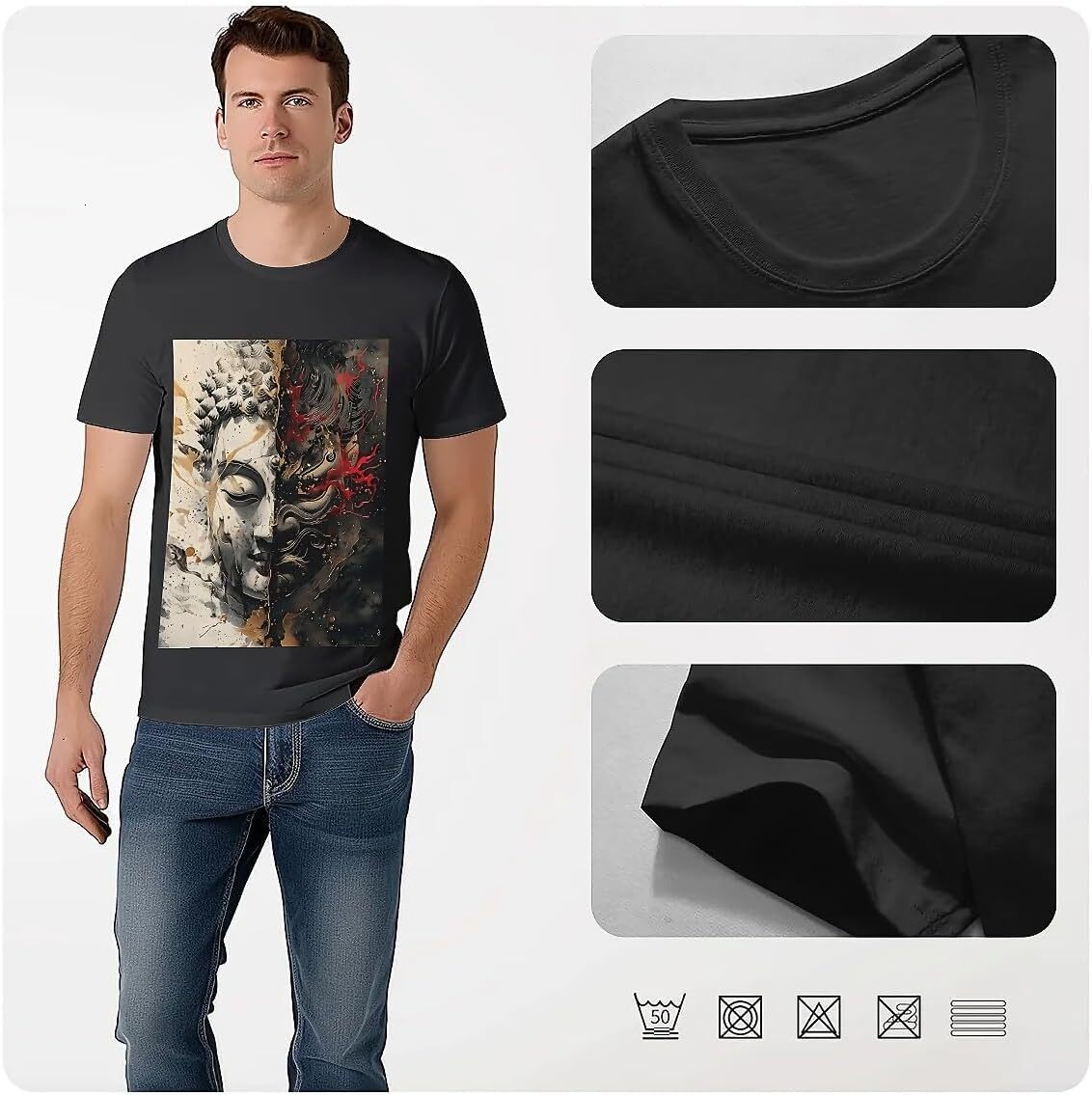 T shirt for Mens Mens Novelty T-Shirts Graphic 2D Print Summer Short Sleeve Buddha Evil Shirts Tshirt Graphic Tee Casual Tops Clothes Short sleeve