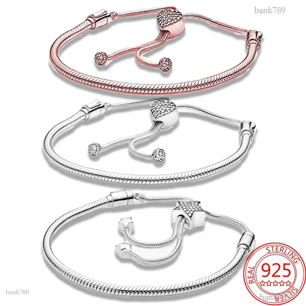 925 Silver Glitter Star and Heart Sliding Buckle Bracelet DIY Women's Bracelet Gift Production Free Delivery