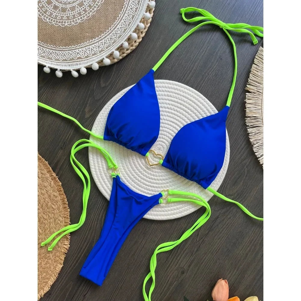 Sexy Halter Solid Bikini Set Womens Swimsuit Two-piece Triangle Thong Swimwear Bathing Suit Brazilian Biquinis 250320