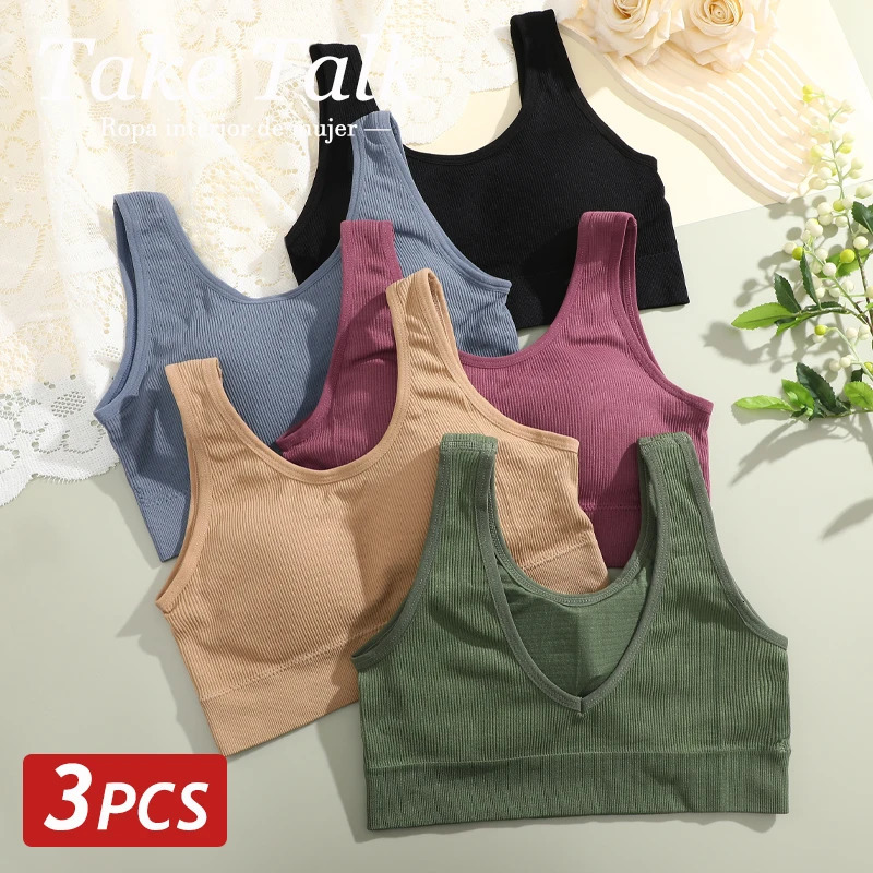 3PCS Seamless Top Bras Womens Wireless Comfortable Sleeveless Vest Padded Sleepwear U Neck Sexy Lingerie Solid Camisole Onesize 250320