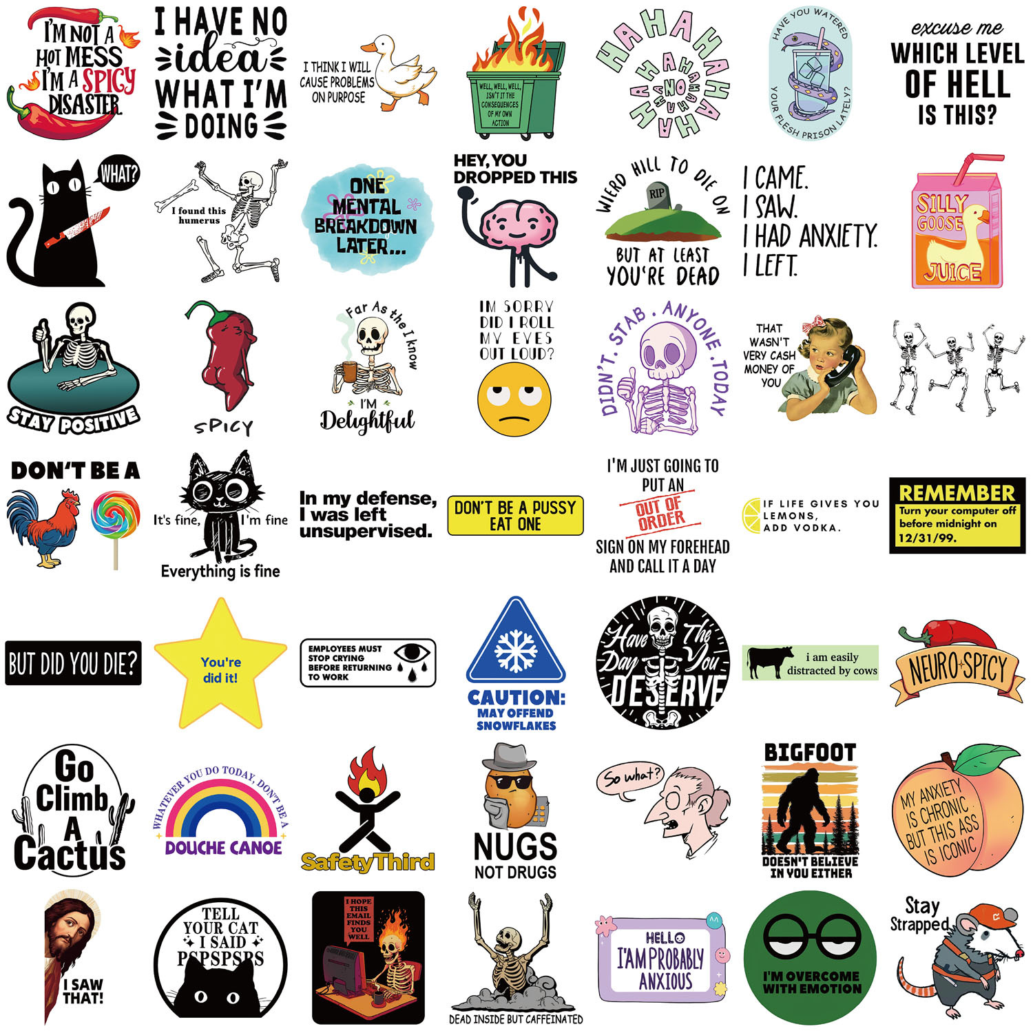 50 Cartoon Snarky Graffiti Stickers Decorative Guitar Notebook Luggage DIY Waterproof Decals