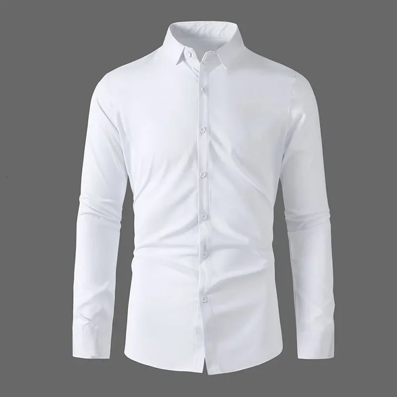 Mens Business Casual Long Sleeved Solid Color Shirt Wrinkle Resistant Wrinkle Free Comfortable All Season Versatile Top 250320