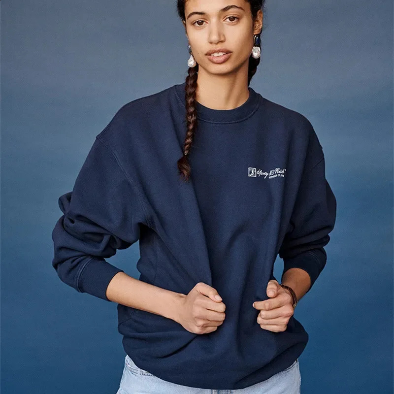 Sporty Make You Health Letters Printing Vintage Oversized Cotton Autumn Pullover For Women 90s Street Fashion Navy Sweatshirts 250319