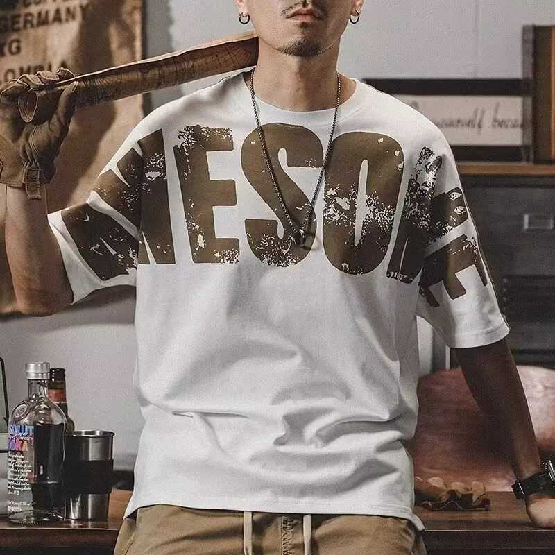 American Vintage Mens 2024 Summer New Pullover O-Neck Patchwork Letters Loose Comfortable All-match Short Sleeved T-shirt TopsT250319