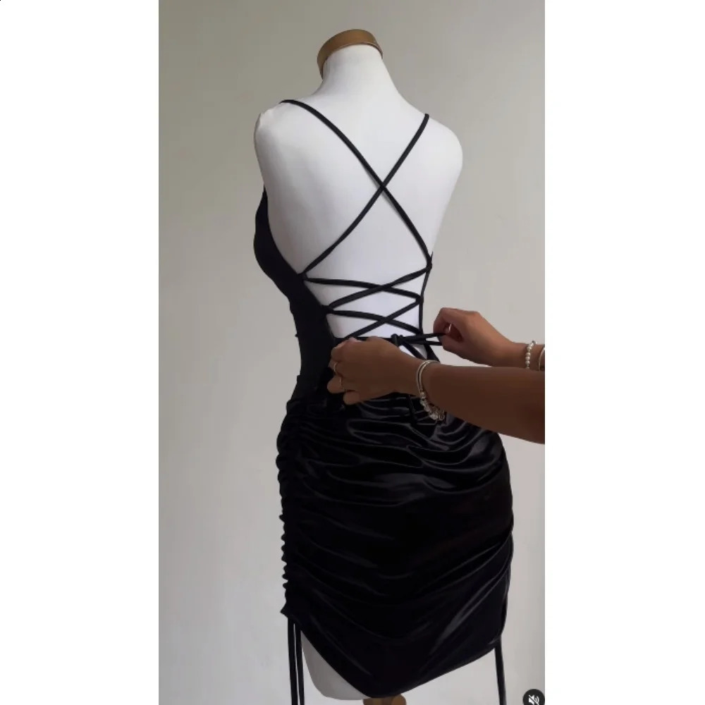 Lace backless sleeveless non slip dress club party black sexy short skirt street shirt Harajuku Y2K retro 250319