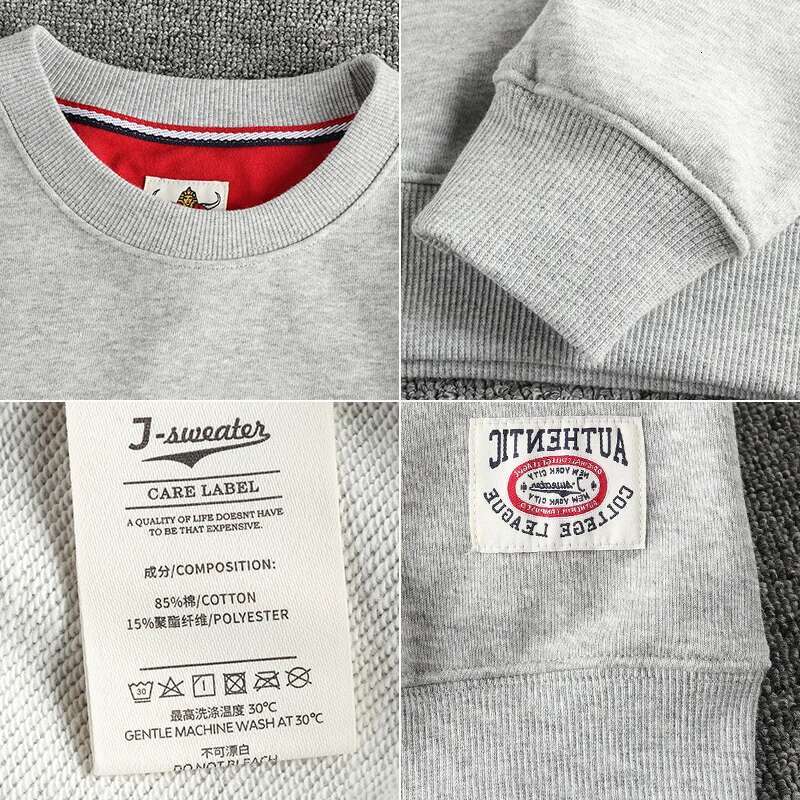 Autumn New American Retro 320G Long Sleeve O-Neck Solid Color Sweatshirts Men's Fashion Washed Terry Pullover Casual Sportwear