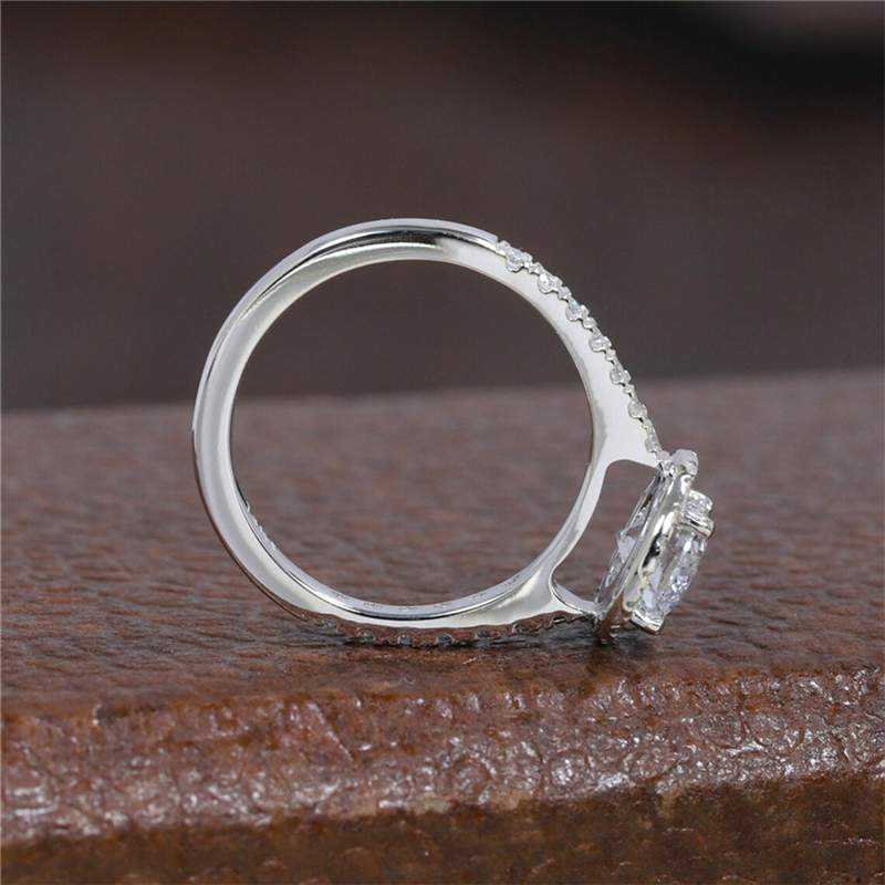 Jewelry 1.0 Carat Round Cut Hlao Engagement Ring Solid 14K White Gold Wedding Lab Grown Diamond Womens Ring HPHT Diamond