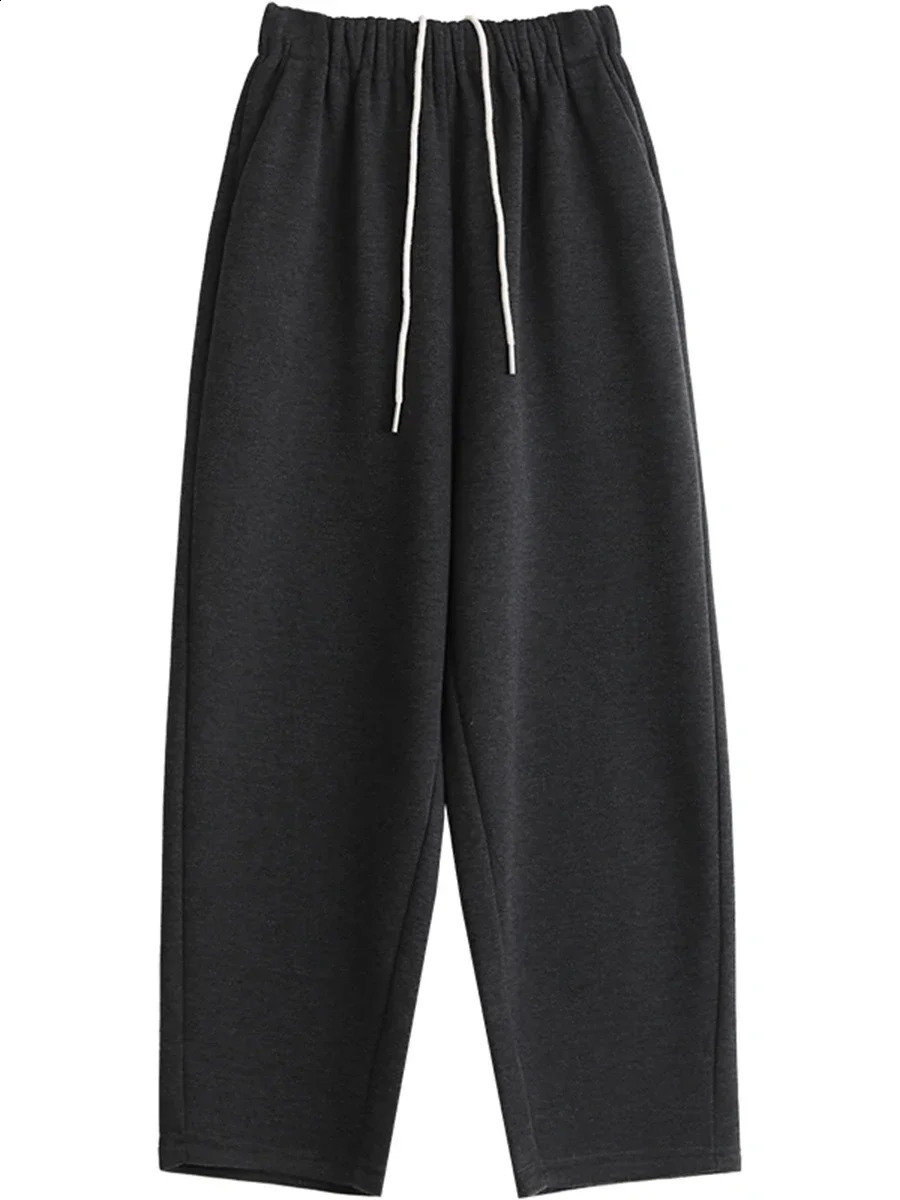 CHIC VEN Womens Pants Korean Casual High Waist Straight Plush Trouser Fashion Solid Warm Pants Autumn/Winter 250314